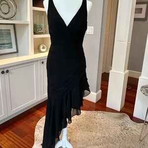 NWT US Size 6 Mac Duggal Black Chiffon Hi Low Cocktail Dress